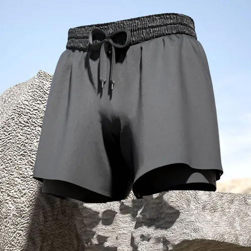 Men's Anti-embarrassment Double-layer Quick-drying Swimming Trunks, Flat-angle Beach Trunks, Essential Swimming Gear Set_voghion.com