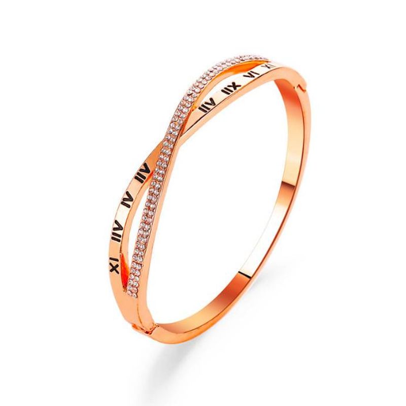 Fashionable Temperament Full Diamond Zircon Roman Numeral Cross Hollow Bracelet, Personalized Rose Gold Hand Decoration_voghion.com