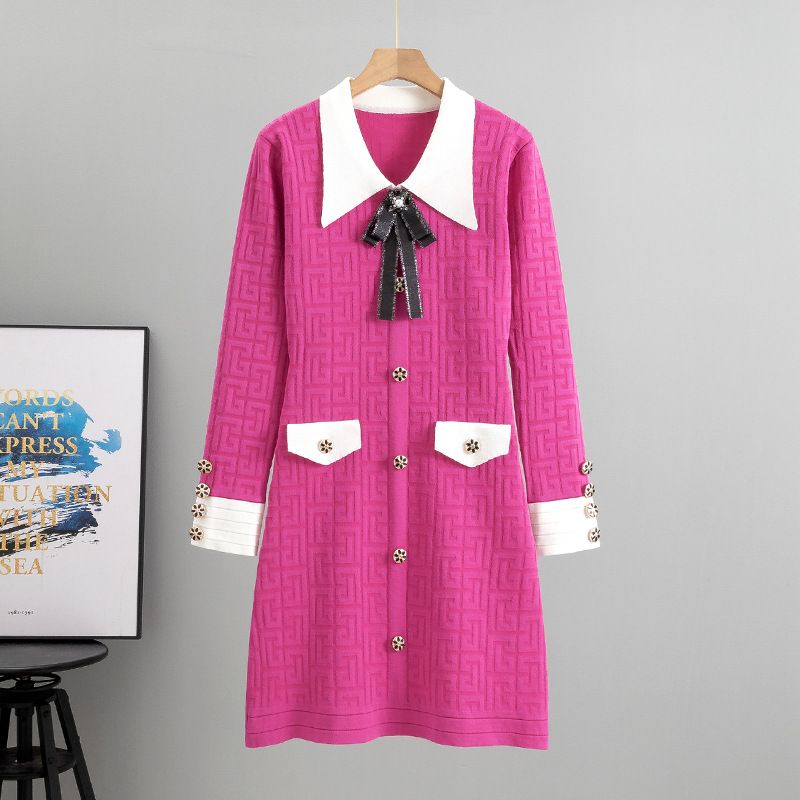 Women's Clothing new temperament goddess style high end celebrity royal sister style long sleeved small  knitted dress_voghion.com
