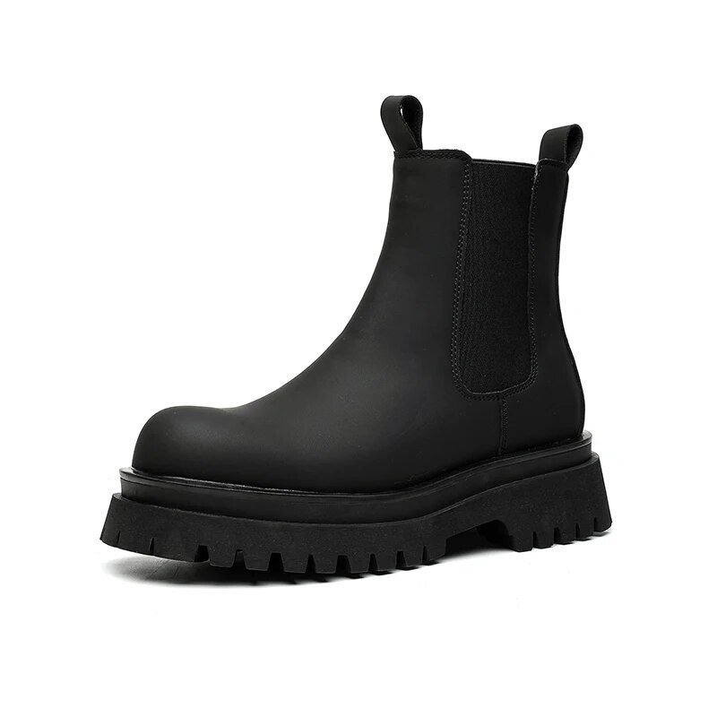 Botas de plataforma negras para hombre, botines de tacón alto de piel auténtica, estilo punk, suela gruesa, 2024_voghion.com