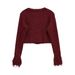 Fall Women's Boho Fringe Knit Cardigan – Long Sleeve Round Neck Polyester Open Front Sweater (S-L, Oversized Fit, Wine Red, Streetwear Chic)_voghion.com