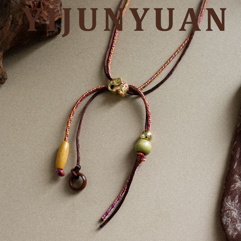 Collana lunga con perline di legno retrò alla moda, accessorio da donna, leggera, di lusso, di alta qualità, con corda intrecciata, può essere tirata con una catena per maglione._voghion.com