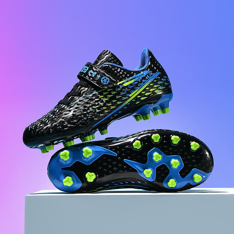 New style children's football shoes boys long spikes youth non slip breathable shoes students lace free Velcro shoes girls_voghion.com