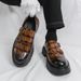Euro Step 2025 Autumn New Large Double Needle Buckle Loafers For Men 38-46 Size Patent Leather Glossy Thick Heel Height Increasing_voghion.com