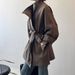 Khaki Stand Collar Trench For Women, British Style Spring And Autumn Casual Cocoon Shaped Coat, Small Height Waist_voghion.com