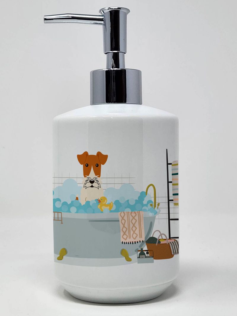 Wire Fox Terrier in Bathtub Ceramic Soap Dispenser Hand Soap Dispenser Pump Bottles for Bathroom Kitchen, Empty Refillable Liquid Soap Container_voghion.com