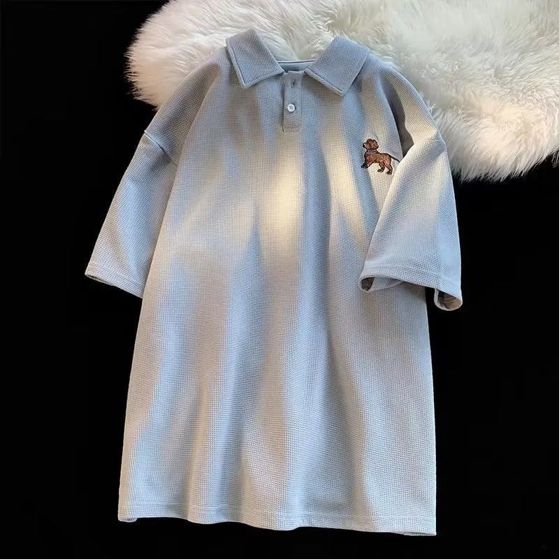 Männer kleidung Kleine revers einfache stickerei alle-spiel POLO hemd männer slim kurzarm T-shirt schöne männer tops halbe-hülse_voghion.com