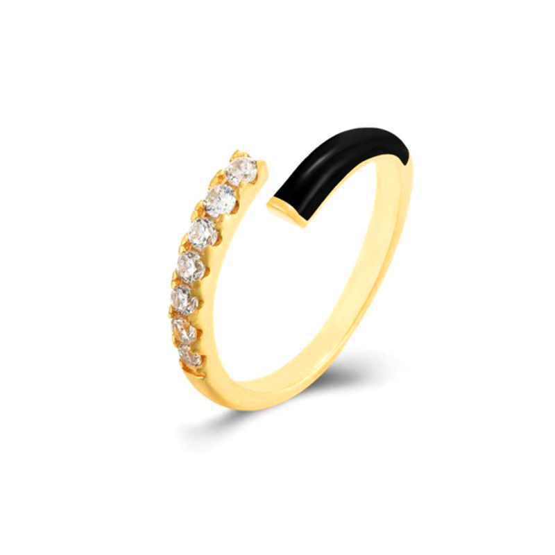 Damenschmuck Mikro-Intarsien Zirkon Doppelschicht Farbe Tropföl Offener Ring Weibliches Nischendesign Emaille Tropfkleber Gold Kupfer Ring_voghion.com