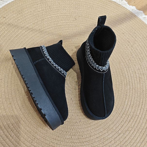 Platform Knit Boots 2025 New Suede Thermal Lining Warm Snow Boot Stylish And Versatile_voghion.com