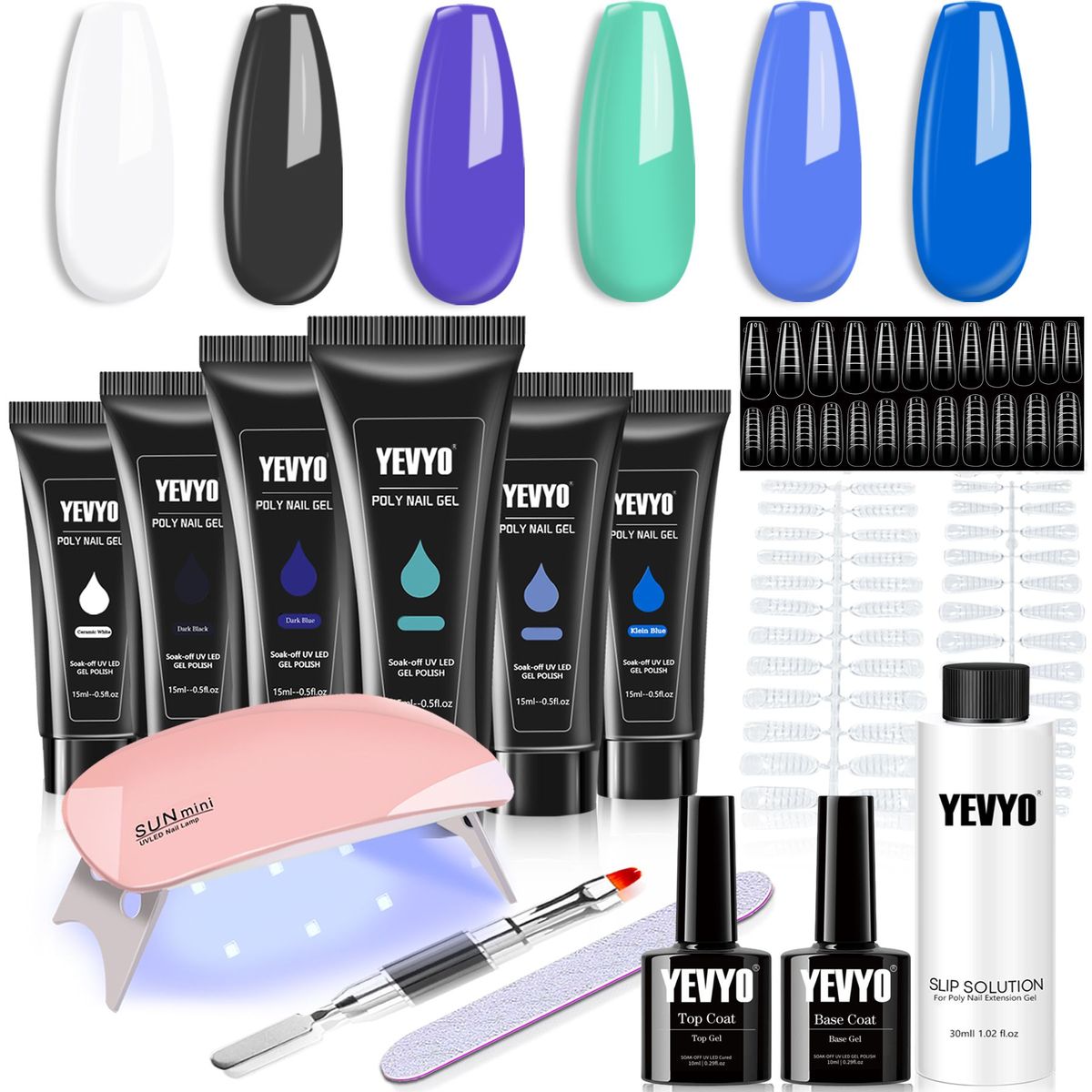 6 PCS Polygel Nail Kit With UV Nail Lamp, Slip Solution, Top Base Coat, Builder Nails Art Tools For Beginners_voghion.com