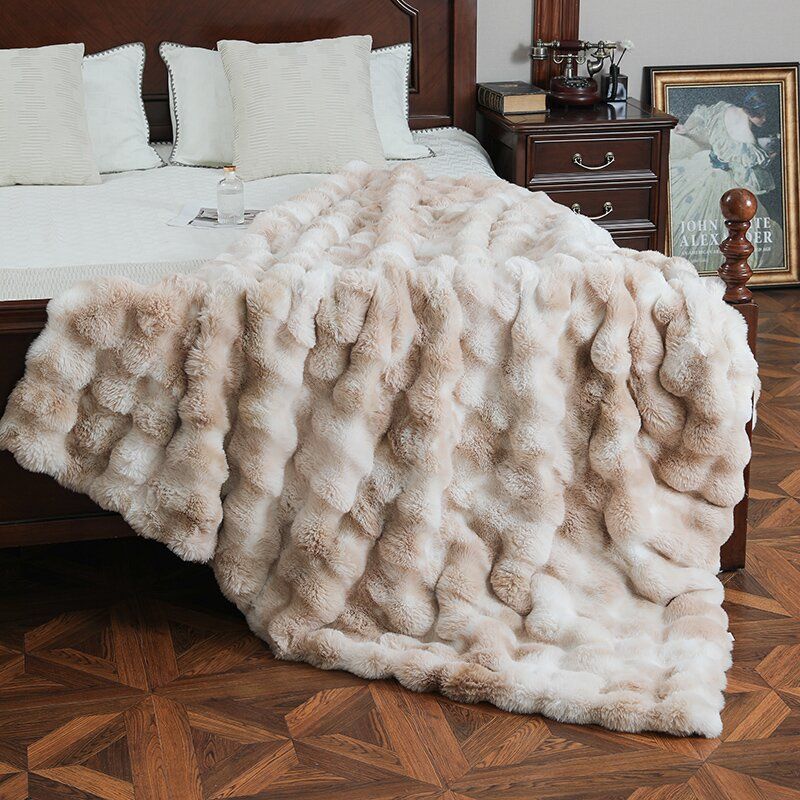Coperta tinta unita in stile caldo e spesso, autunno e inverno, in velluto a bolle, grande coperta tinta unita in pelliccia di coniglio, copridivano in peluche_voghion.com