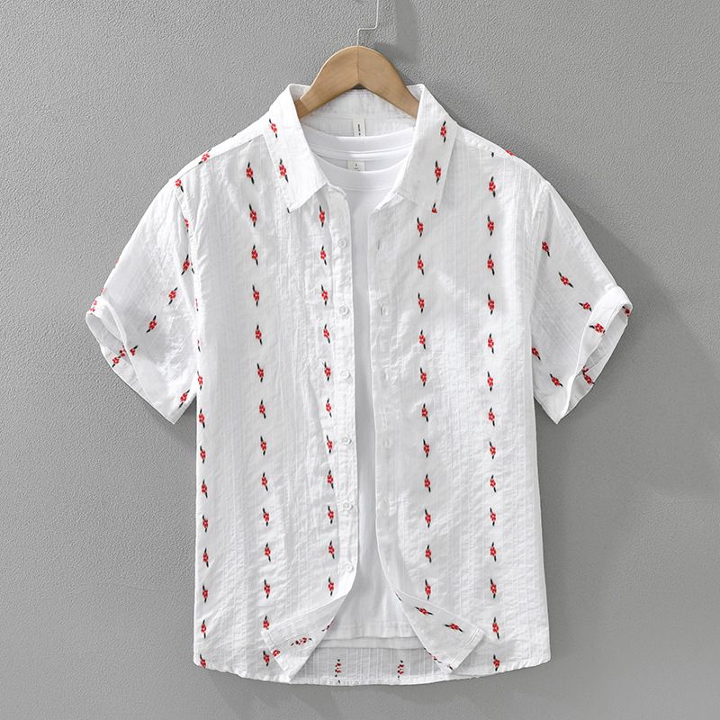 Printed Fresh Short Sleeved Shirt, Fashionable And Versatile, Artistic And Casual Loose Top, Men's Clothing_voghion.com