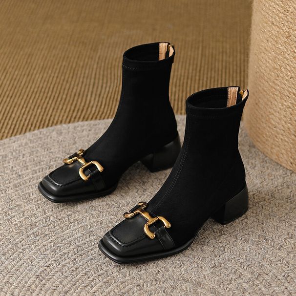 Wind Horse Schnalle Square Toe Low-Cut Martin Slim Herbst Neue elastische Wildleder Reißverschluss kurze Stiefel_voghion.com