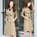 Women's British Style Trench Coat, Mid-Length Casual Overcoat, Knee-Length Loose Fit Jacket For Spring & Autumn (Navy, Khaki)_voghion.com