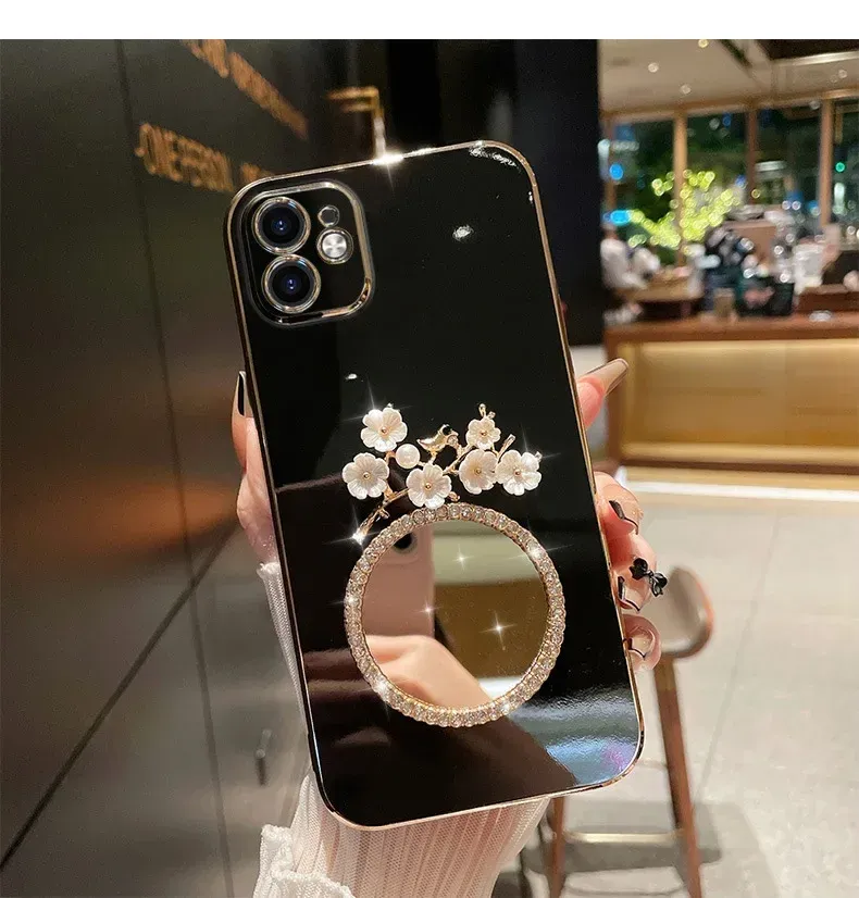 Rhinestone Mirror Back Cover for iPhone 15 Pro, Protective Case for iPhone 15 Pro Max Plus, Mobile Phone Case_voghion.com