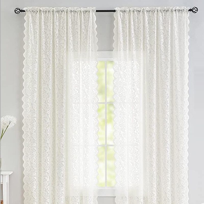 Vintage Lace Sheer Curtains Elegant Scalloped Edge For Living Room Kitchen Bedroom Privacy Semi-Sheer Window Drapes_voghion.com