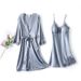 Unterwäsche & Nachtwäsche Seidensatin-Pyjama-Set für Damen – Sexy Sommernachthemd mit ärmellosem Kleid und Bademantel, leicht und bequem, Übergröße_voghion.com