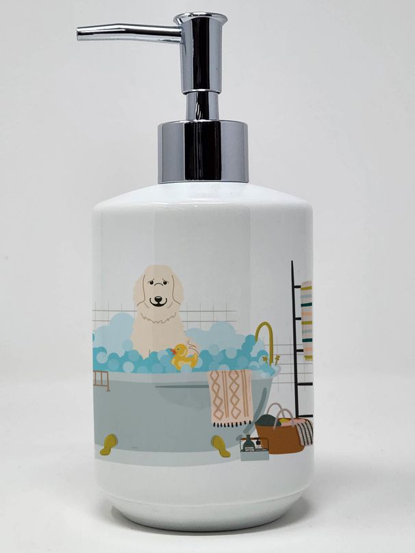 Great Pyrenese in Bathtub Ceramic Soap Dispenser Hand Soap Dispenser Pump Bottles for Bathroom Kitchen, Empty Refillable Liquid Soap Container_voghion.com