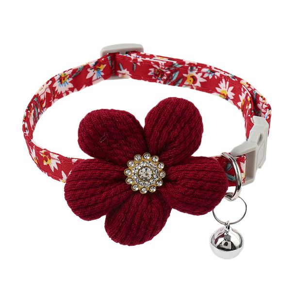 Haustierhalsband mit Blumen und Strasssteinen, abnehmbarer Glockenblumenanhänger, Katzenfliege-Accessoire, verstellbarer Halsring_voghion.com