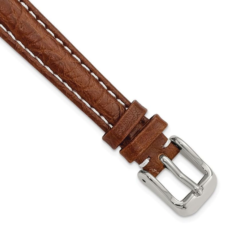 DeBeer 12mm Havana Sport Leather With White Stitching And Silver-tone Buckle 6.75 Inch Watch Band_voghion.com