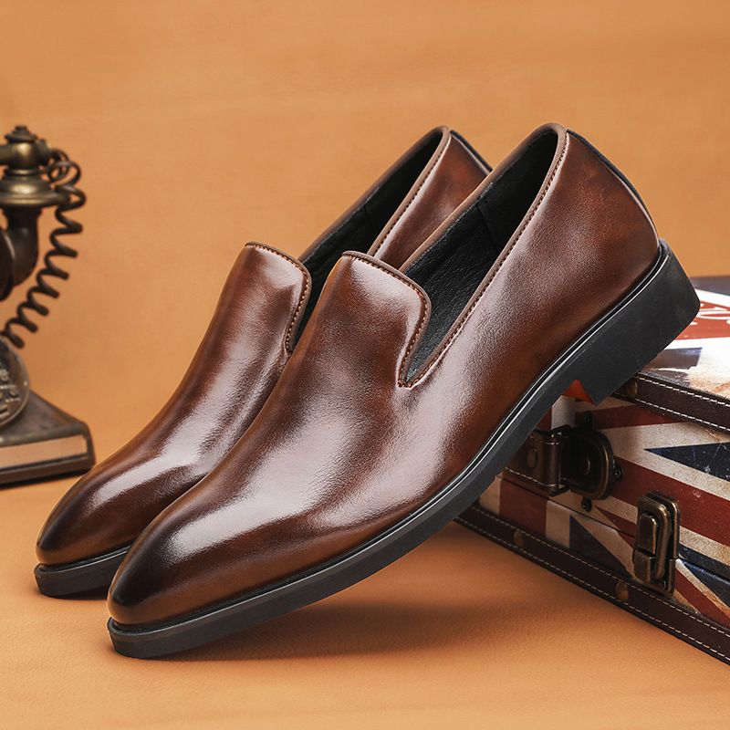 Mocassins masculinos de couro de tamanho grande, cor sólida, minimalistas, sapatos sociais preguiçosos para homens_voghion.com