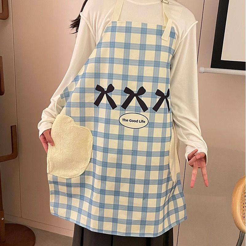 Ins Style Cute High-Value Plaid Apron Kitchen Household Anti-Stain Anti-Oil Dirt-Resistant Fashionable Smock_voghion.com