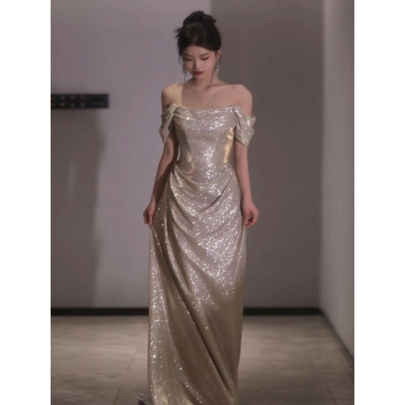 Damenbekleidung Temperament High End Sparkling Toast Kleid Braut Elegant Bankett Host Weiblich_voghion.com