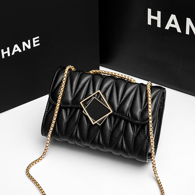 Summer chain small square bag women's 2023 new trendy wrinkle bag shoulder Messenger bag net red hot style all-match women's bag_voghion.com