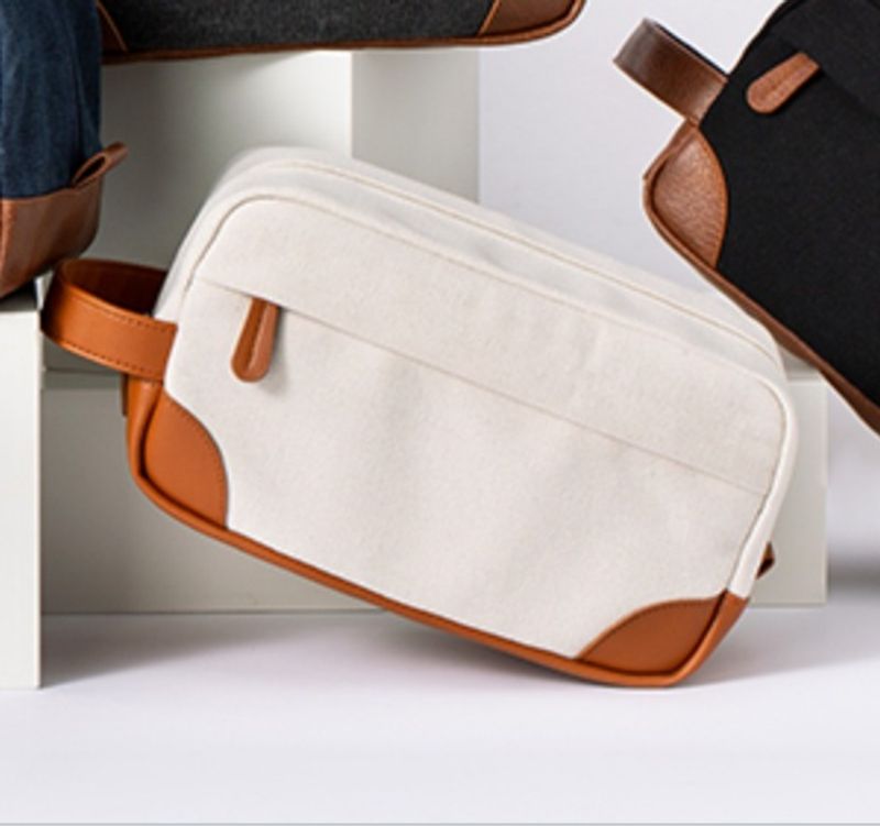 Trousse de toilette portable grande capacité pour homme, trousse de maquillage étanche en toile et cuir synthétique_voghion.com