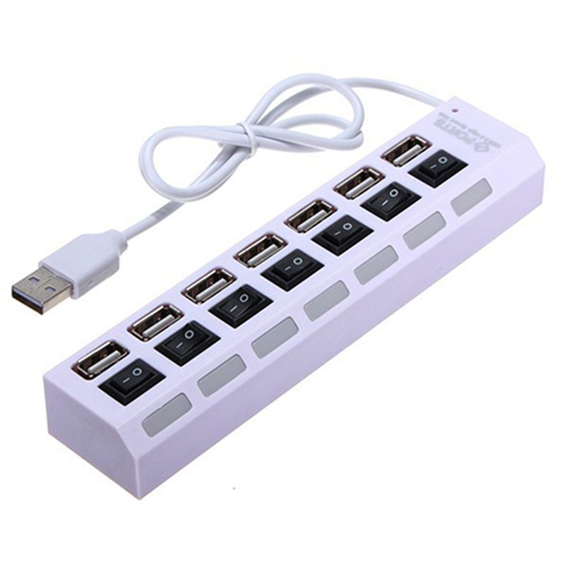 Splitter HUB USB 2.0 cu 7 porturi Adaptor de mare viteză Comutator ON/OFF pentru laptop_voghion.com