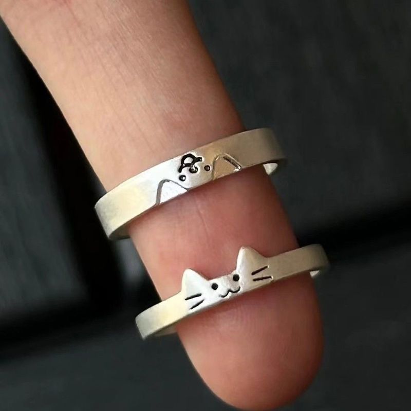 Anelli di coppia unisex impilabili, stile cucciolo di gatto per donna, design di nicchia con un tocco di raffinatezza_voghion.com