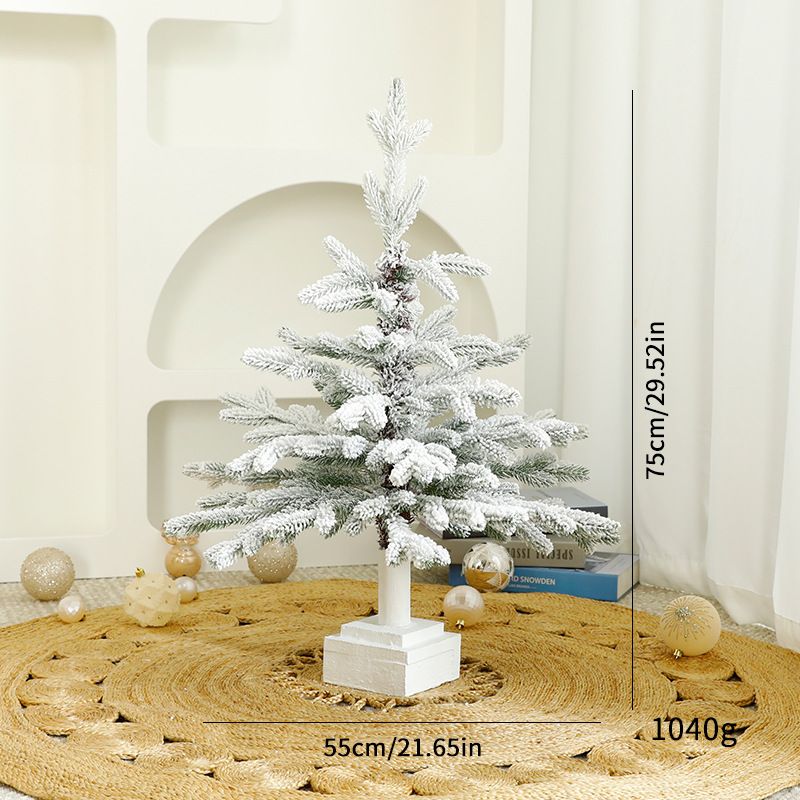 75/110/145cm Premium PE Snow-Covered Christmas Tree With Wooden Base - Realistic Full PE Artificial Holiday Tree For Floor Decoration_voghion.com