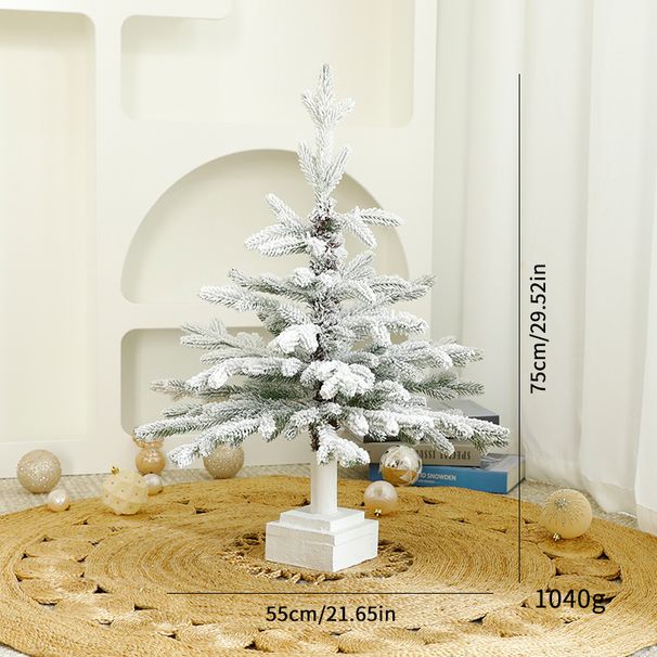 75/110/145cm Premium PE Snow-Covered Christmas Tree With Wooden Base - Realistic Full PE Artificial Holiday Tree For Floor Decoration_voghion.com