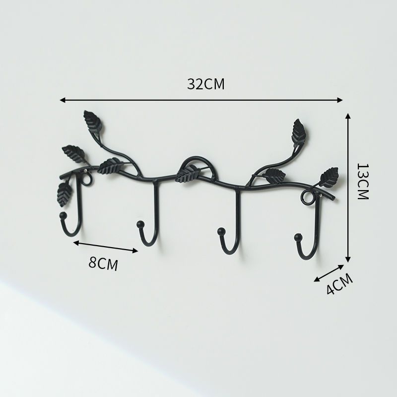 Wall Hooks – No-Drill Multi-Hook Organizer, Modern Matte Black/Gold Vine Leaf & Dot Design For Home & Retail (4/5/6 Hooks, 3kg Capacity)_voghion.com