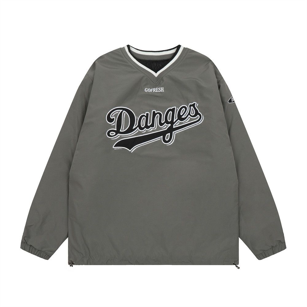 Férfi ruházati hímzett betűs vastag laminált pamut V-nyakú hosszú ujjú póló_voghion.com