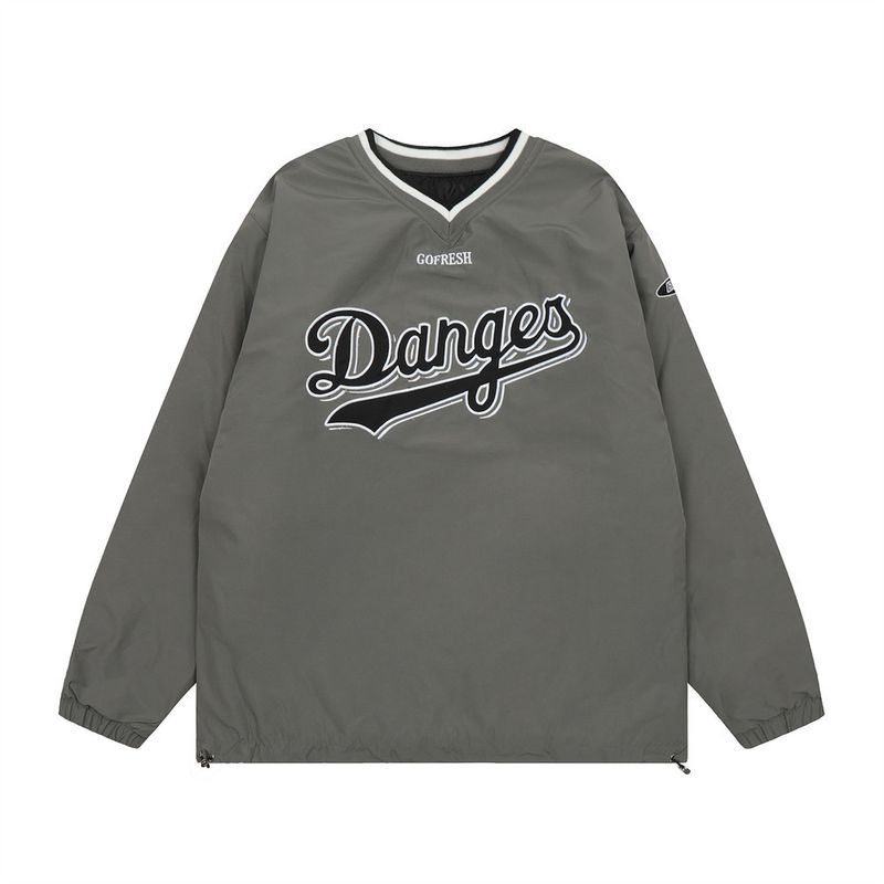 T-shirt da uomo a maniche lunghe con scollo a V in cotone laminato spesso con lettere ricamate_voghion.com