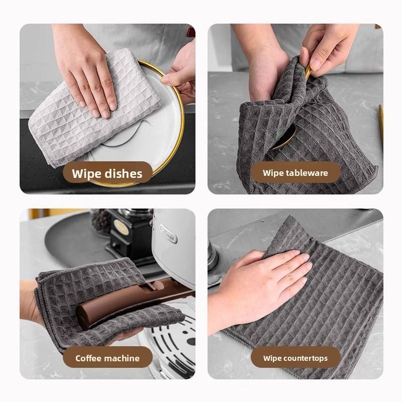 Waffle Household Cloth Special For Oil Absorption Thickened Kitchen Bar Counter Cleaning Scouring Pad Double-Sided_voghion.com