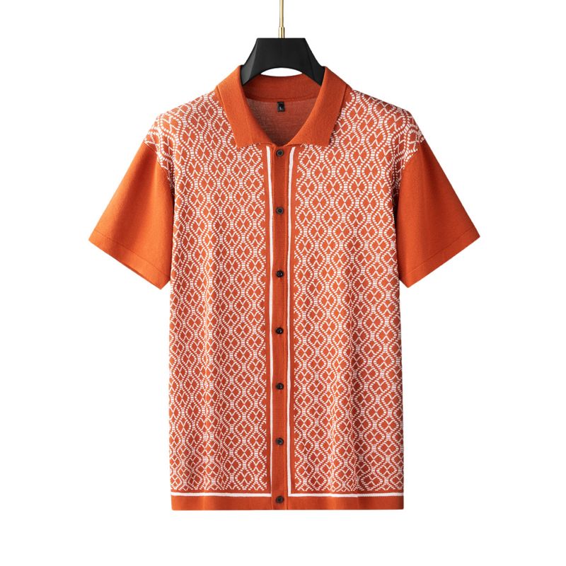 Men's Retro Knit Cardigan Short Sleeve Shirt – Breathable Ice Silk Fabric, Slim Fit Open Front Design, Casual & Business Style (M/L/XL/XXL)​_voghion.com