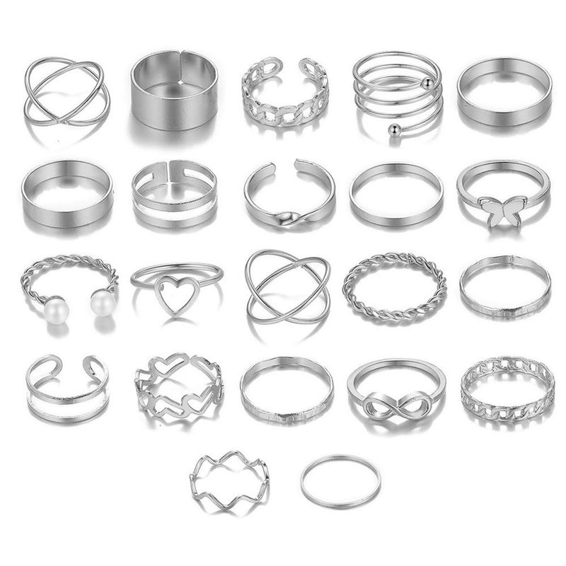 Shuosbai 22 Stks/set Vrouwen Ringen Hoogglans Gepolijst Hypoallergeen Diverse Legering Gift Mode-sieraden Hollow Liefde Hart Vinger Opening Ringen_voghion.com