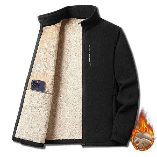 Men's Cardigan Stand-up Neck Sweater Autumn And Winter New Lamb Fleece Fleece Jacket_voghion.com
