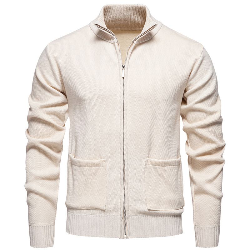 Novos suéteres de inverno, jaquetas, cardigans masculinos de cor sólida, jaquetas de malha com gola alta_voghion.com
