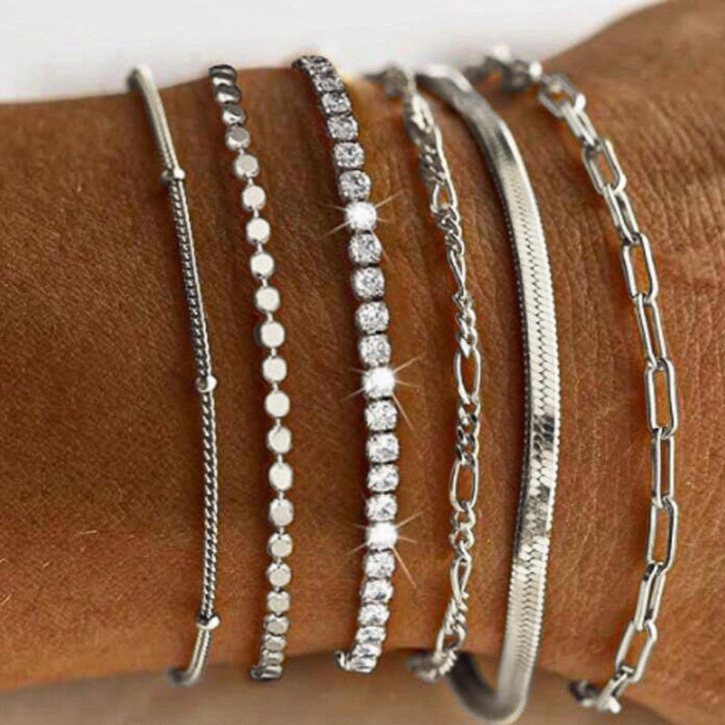 Bohemian Minimalist Hand Jewelry Metal Women's Set 6 Multi Layer Chain Simple Bracelet_voghion.com