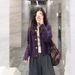 Cappotto in pile di procione color uva viola da donna, stile casual e casual per primavera e autunno, morbido capospalla lavorato a maglia_voghion.com
