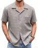 New Products Men's Summer Suit Collar Solid Color Short Sleeved Waffle Men's Shirt_voghion.com