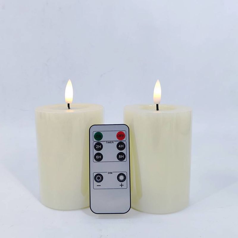 Lumânări fără flacără, 3*4" din fildeș, lumini, decorațiuni, LED, lumânări din ceară naturală, cu baterii, lumânări impermeabile cu temporizator și telecomandă pentru interior și exterior_voghion.com
