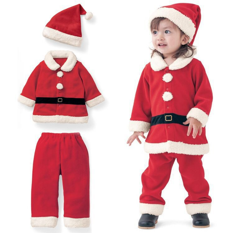 Kid's Clothing Christmas children's clothing boys and girls baby party performance costumes Santa Claus three piece performance costumes_voghion.com