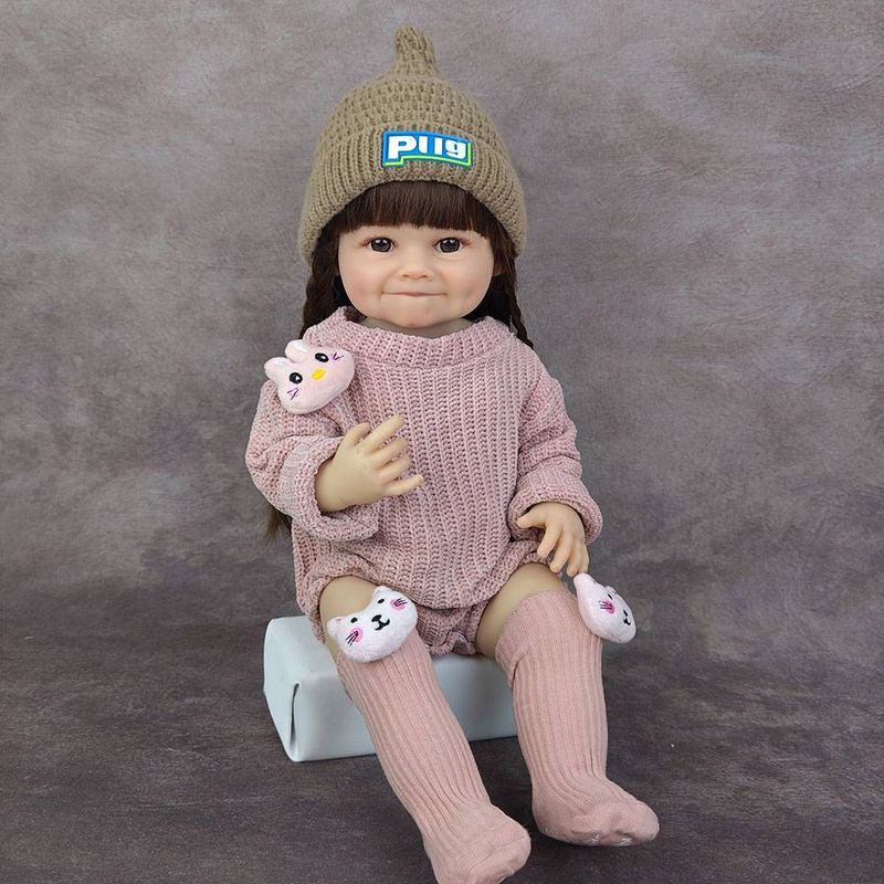 Poupée XiaoXiao Reborn de 22 pouces et 55 cm, accessoires pour bébé avec cheveux bruns, maison de jeu pour fille, jouets, cadeau d'anniversaire_voghion.com