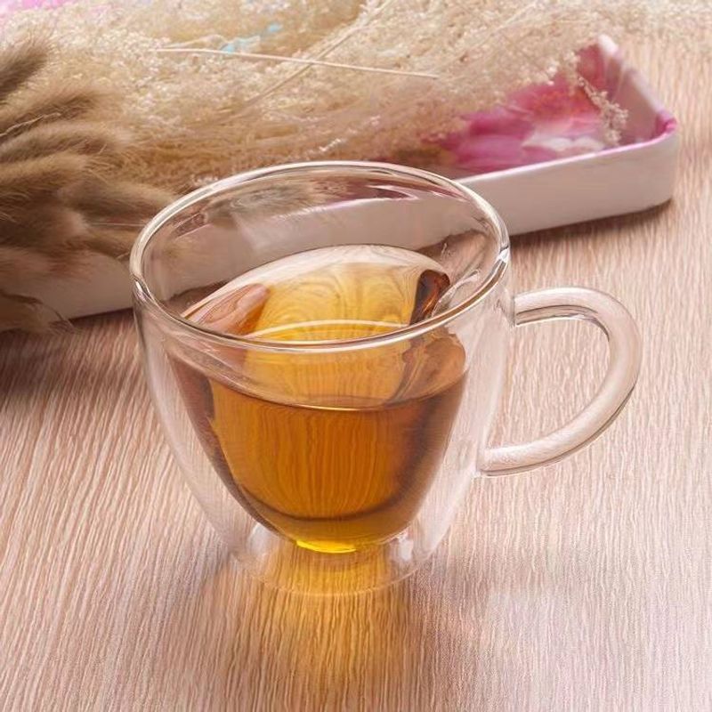 Heart-Shaped Double-Wall Glass Coffee Cup With Handle - Creative Heat-Resistant Design - Romantic Gift For Valentine's Day & Anniversaries​_voghion.com
