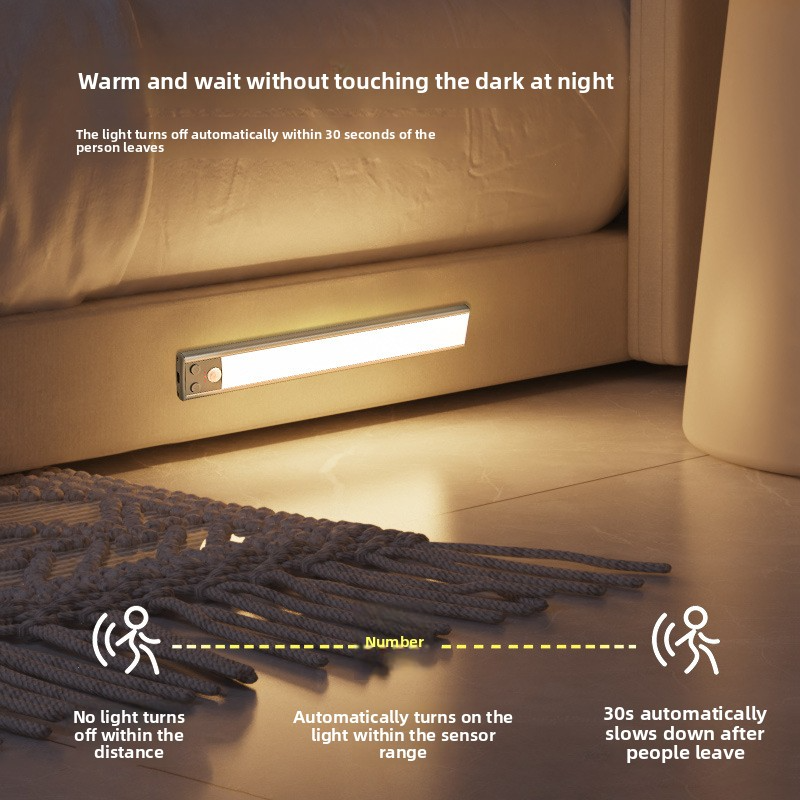 Smart Human Sensor LED Night Light - Rechargeable, Dimmable, Magnetic & Adhesive Mounting For Cabinets, Hallways & Stairs Modern Minimalist Design_voghion.com