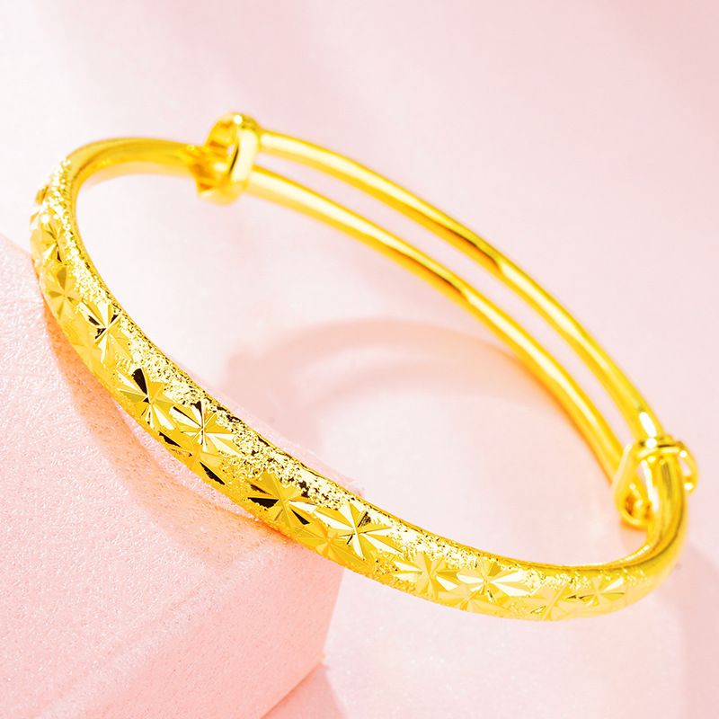 Vietnamese Sha Jin Flat Round Full Sky Star Push Pull Plated With True Gold Double Bu Matte Adjustable Bracelet For_voghion.com